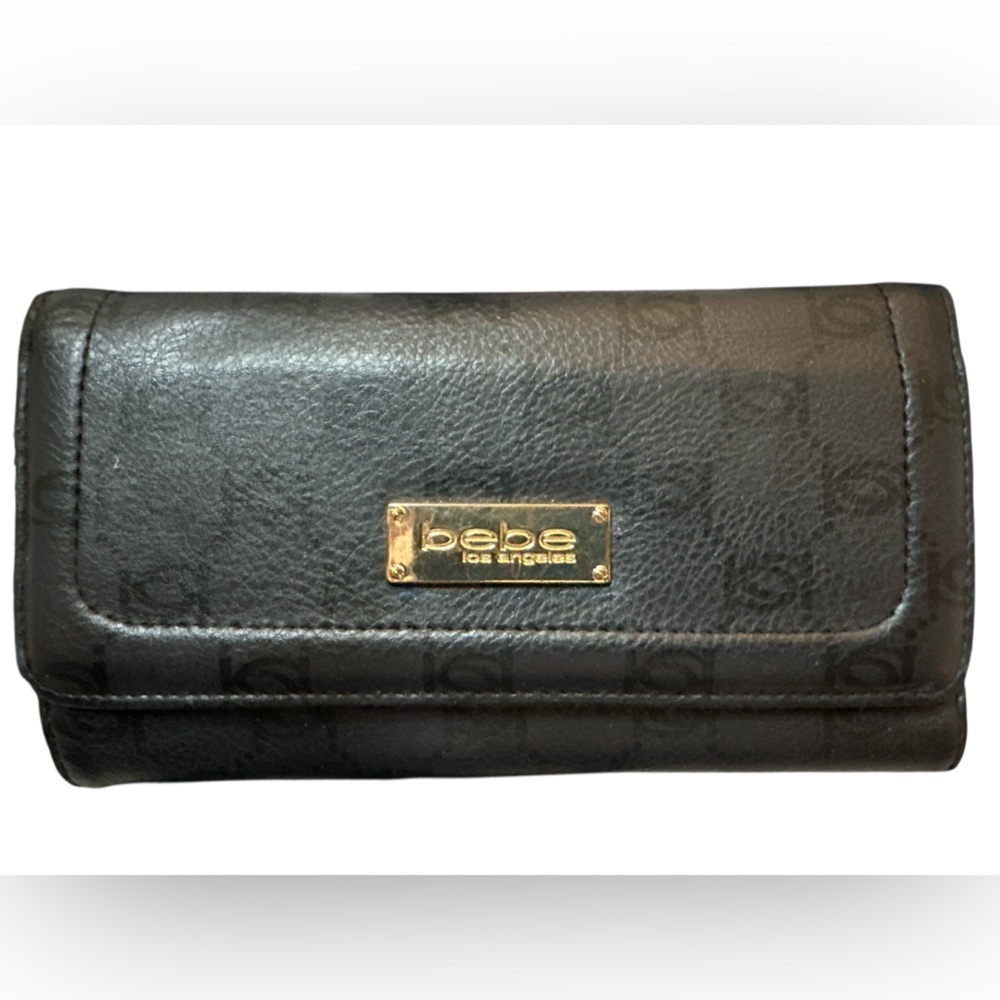 Bebe Black Logo Embossed Faux Leather Wallet